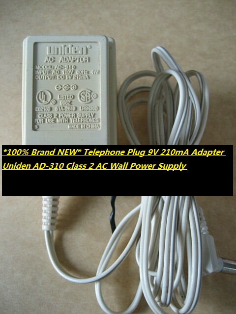 *100% Brand NEW* Telephone Plug 9V 210mA Adapter Uniden AD-310 Class 2 AC Wall Power Supply